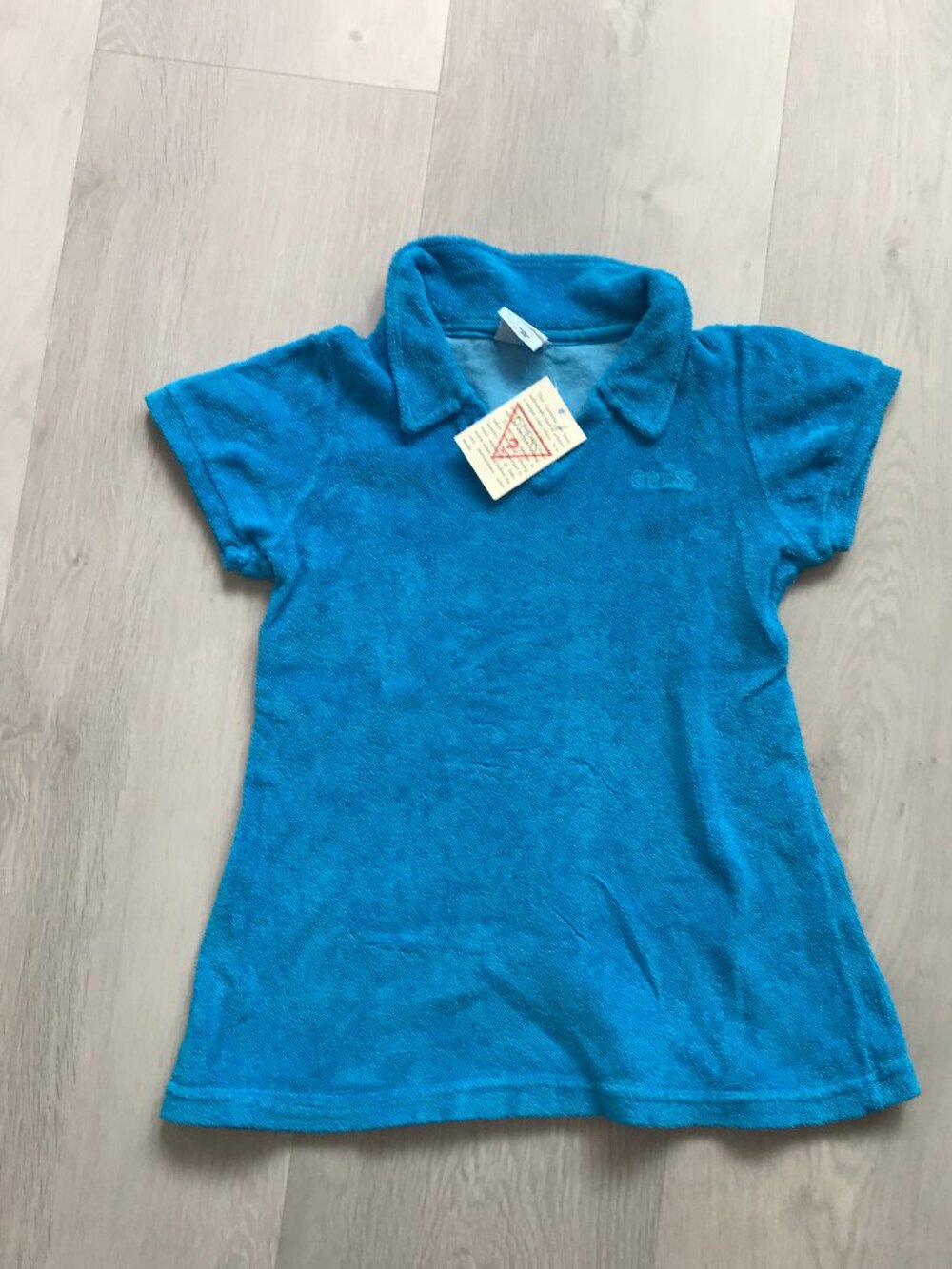 GUESS BLUE TERRY SHORT SLEEVE POLO SHIRT GRILS LARGE NWT